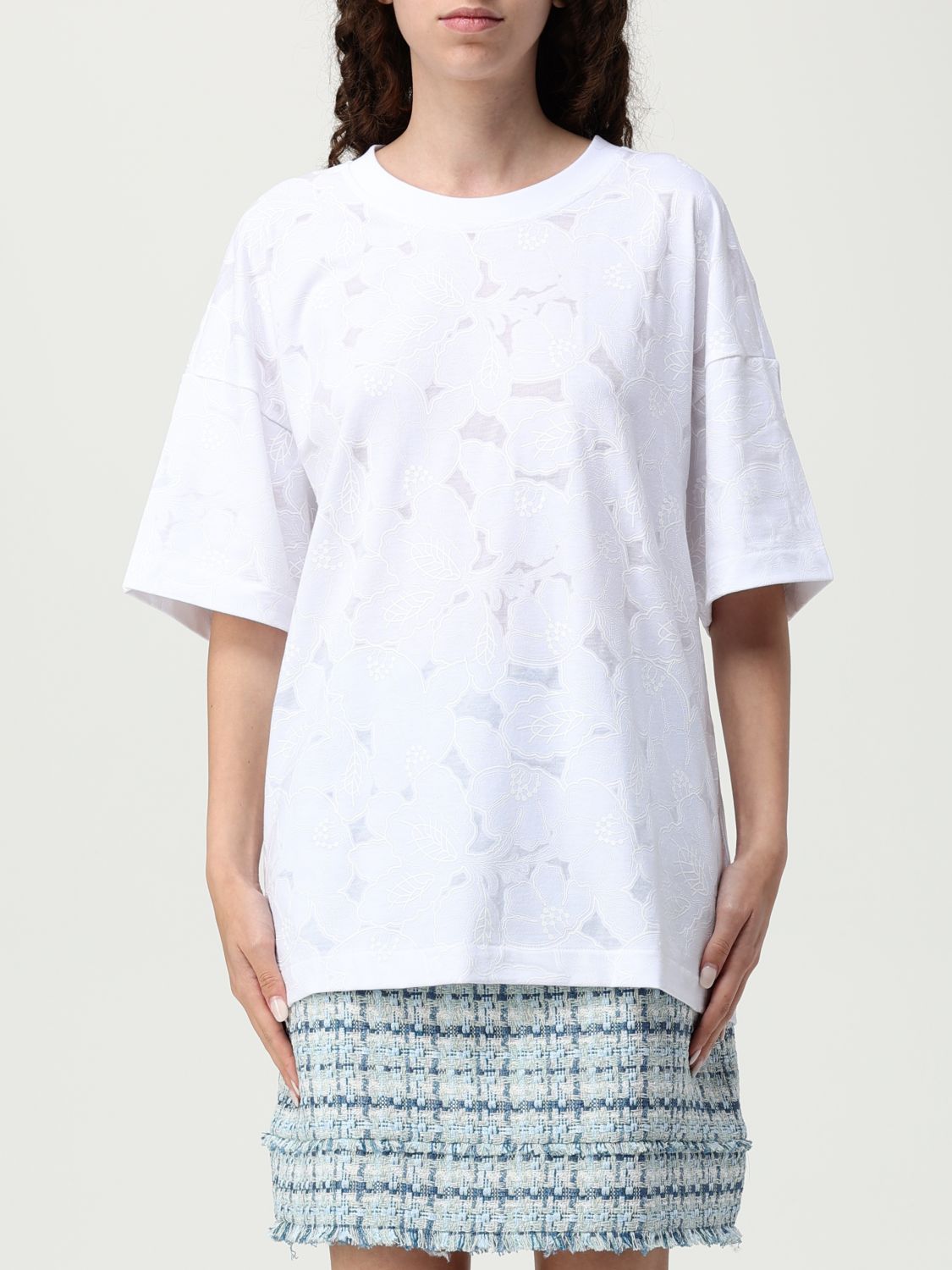 BOSS floral-jacquard T-shirt - White