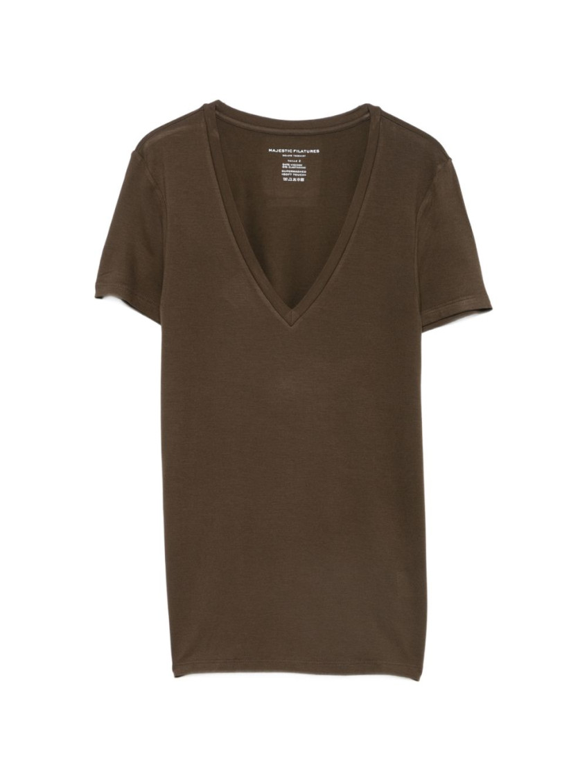 Brown V-Neck Short Sleeves T-Shirt