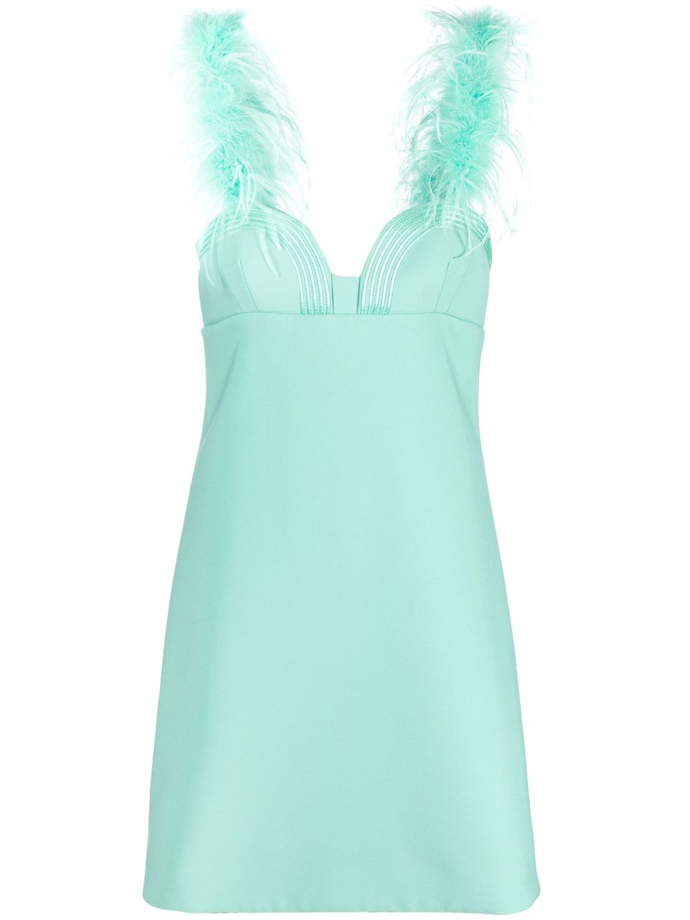 Feather-detail sweetheart-neck dress - Green