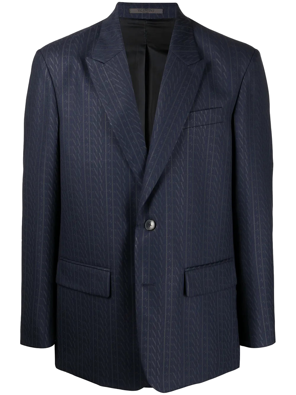 Pinstriped Wool Blazer — Navy