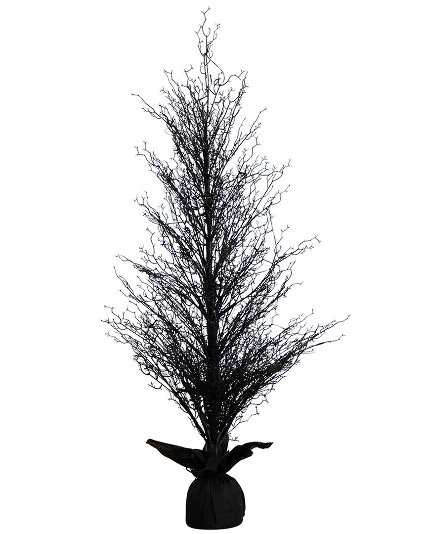 5ft Pre-Lit Halloween Black Twig Artificial Fall Tree In Burlap  Planter With 85 Warm White LED Lights