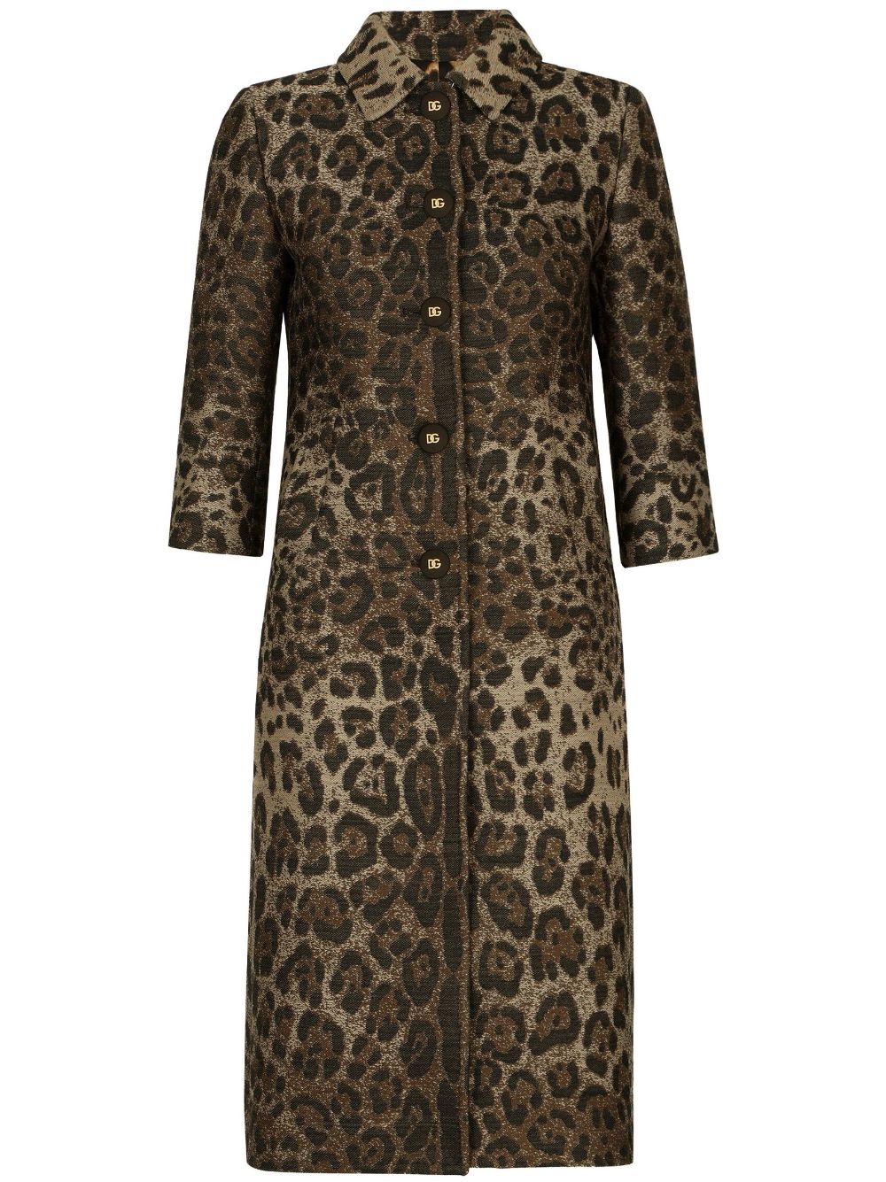 Leopard-print single-breasted coat - Brown