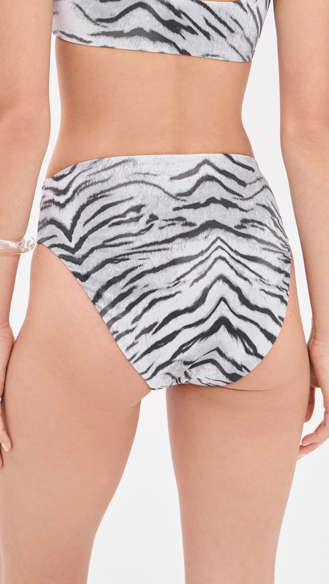 Matte High Waist Bikini Bottoms Black And White Tiger