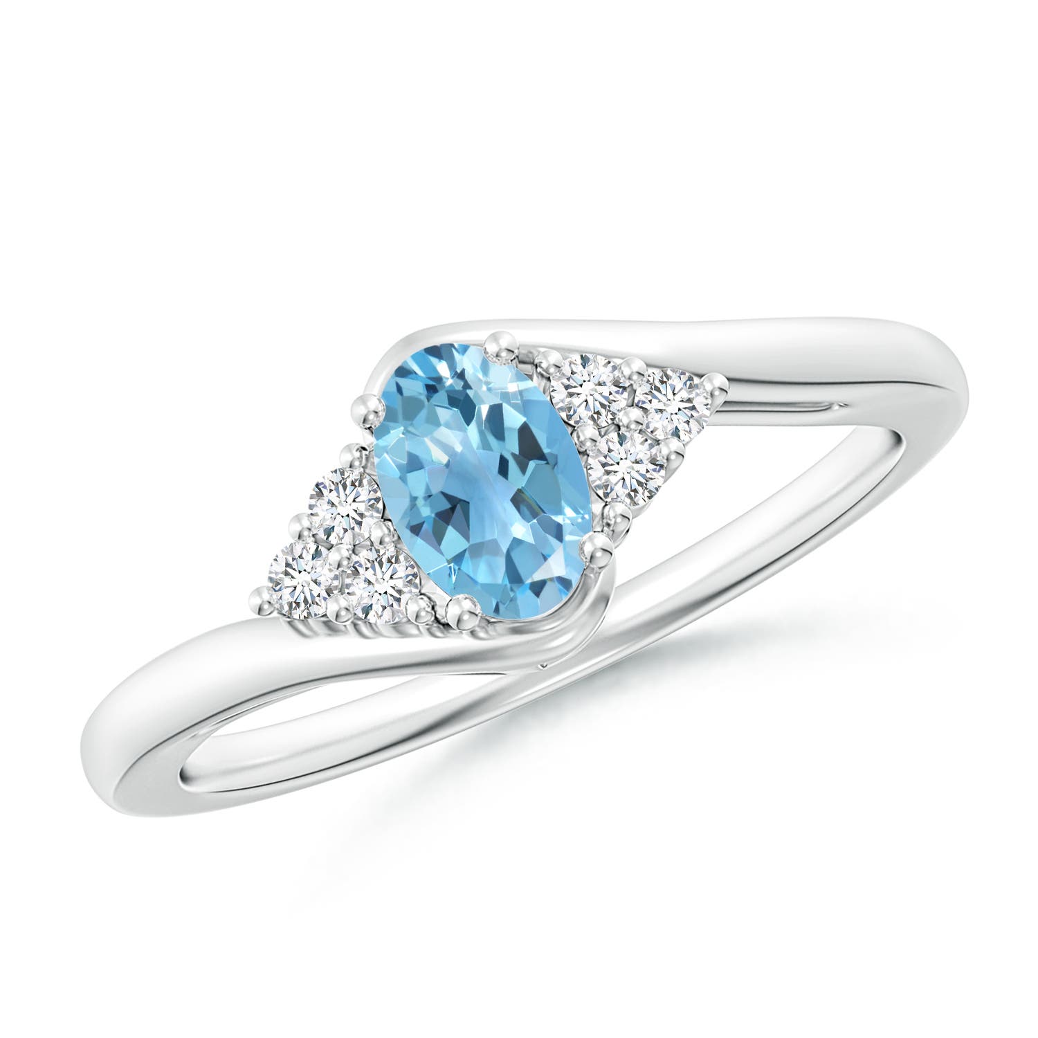 Angara 0.54 Carat Oval Swiss Blue Topaz Bypass Ring with Trio Diamond Accents in Platinum