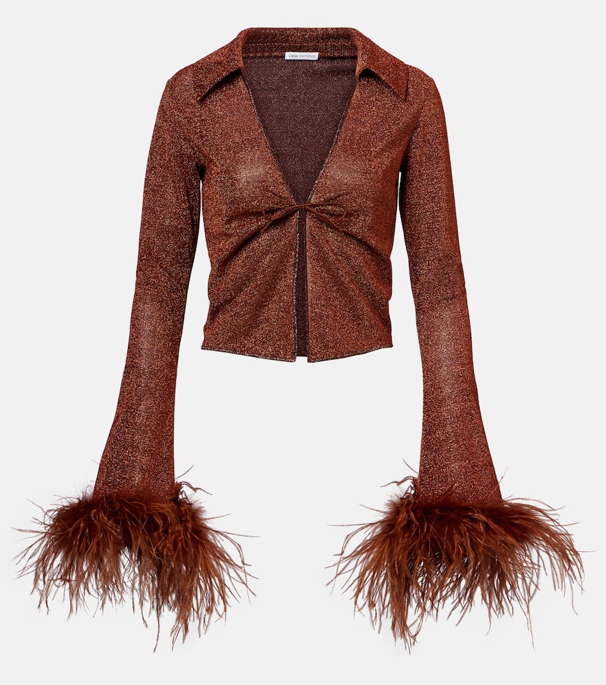 Oséree Lumière Plumage feather-trimmed blouse