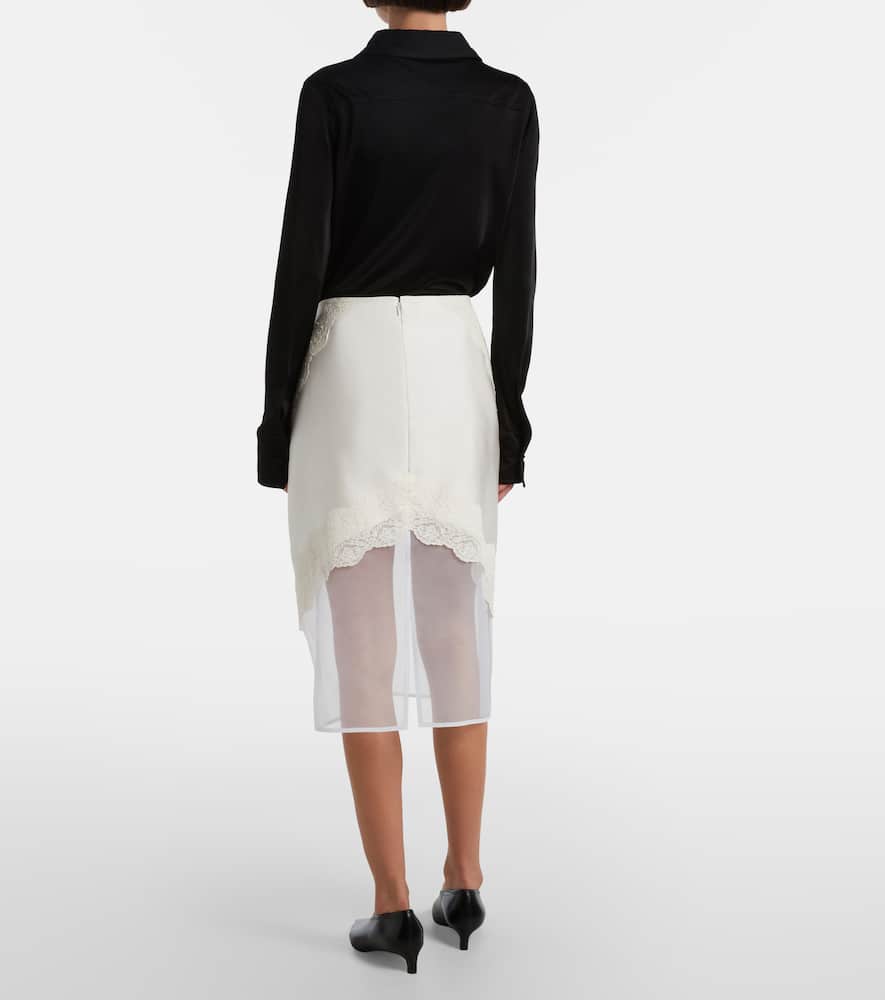 Lace-trimmed satin midi skirt