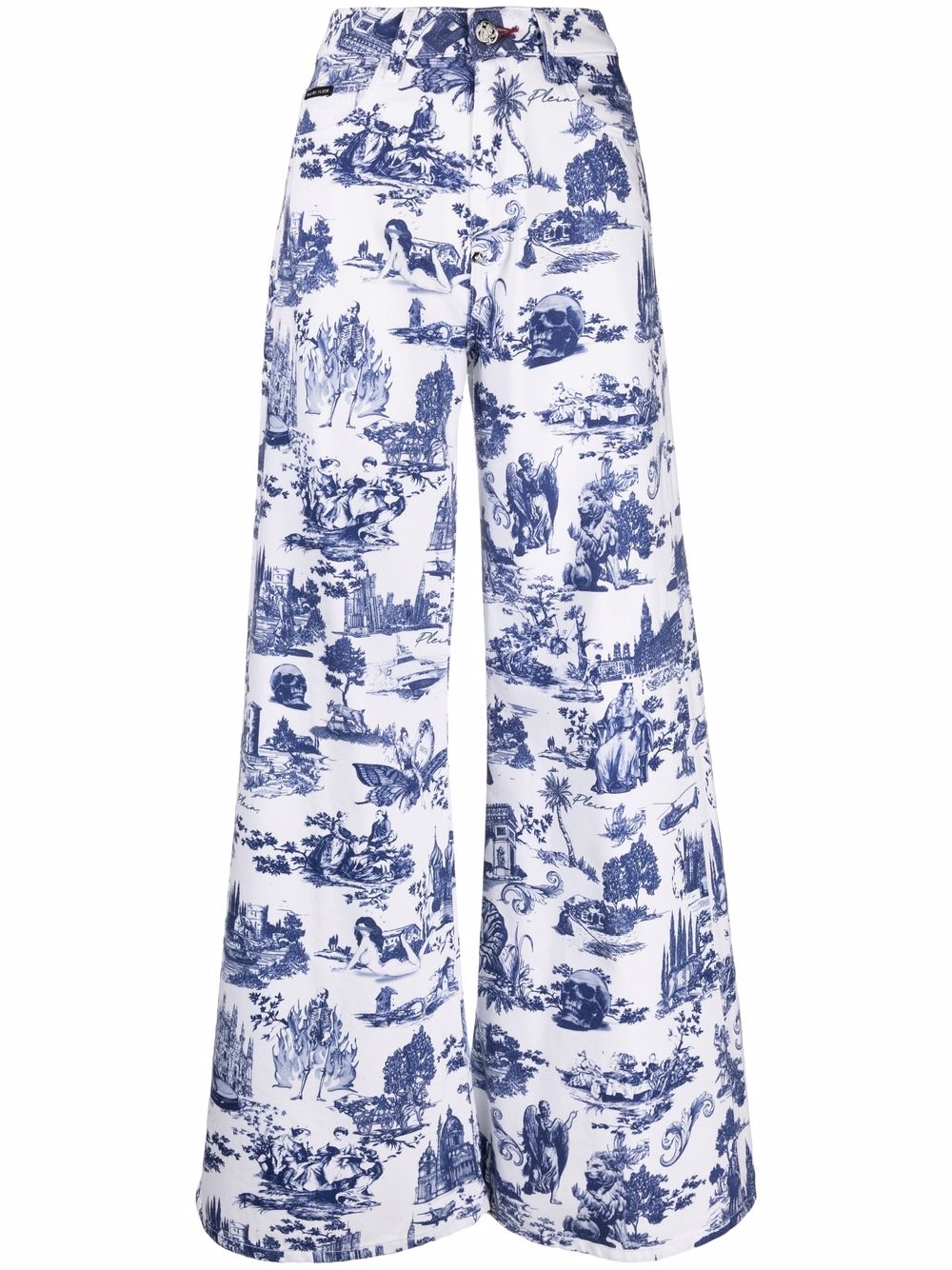 All-over logo print wide-leg jeans - White