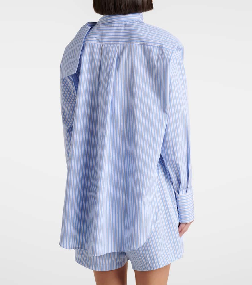 Scarf-detail striped cotton shirt