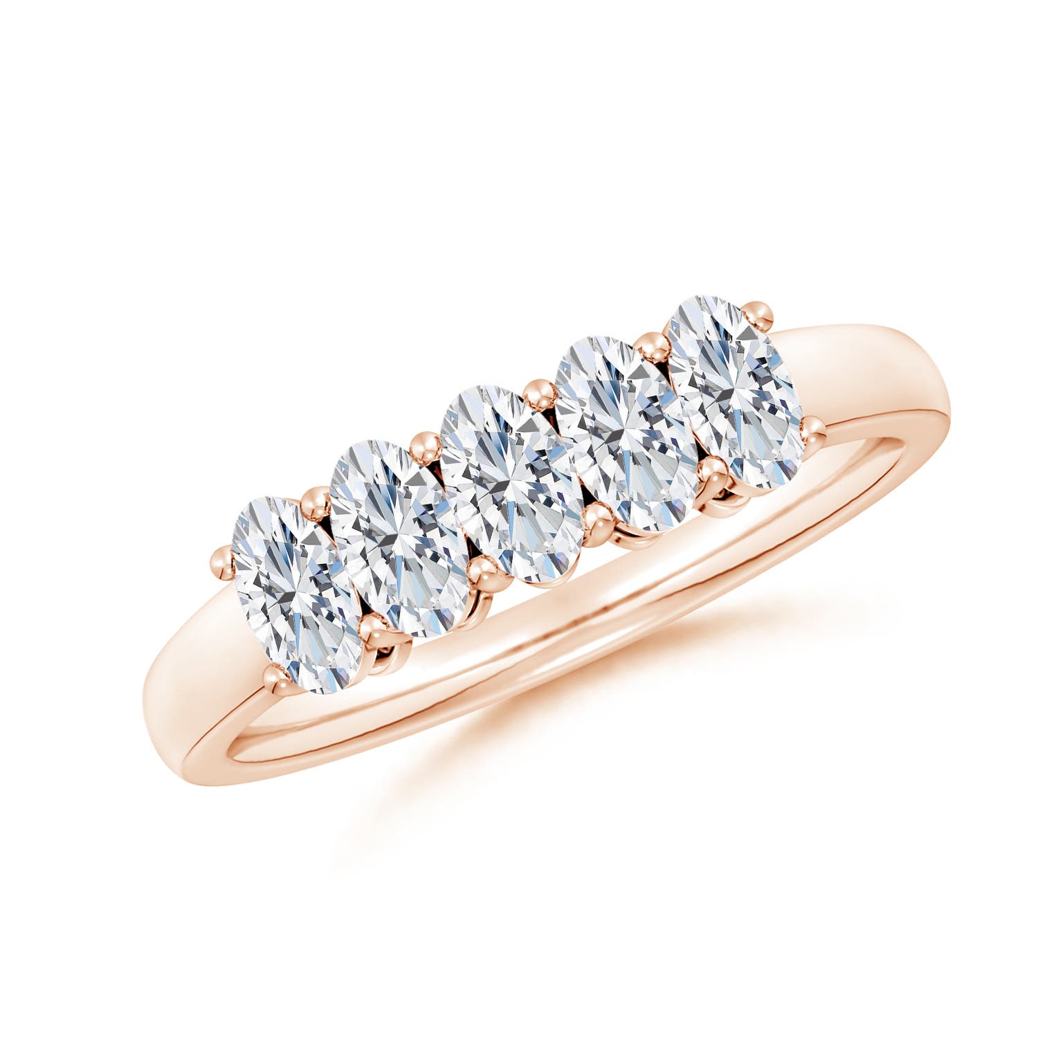Angara 1.05 Carats Prong-Set Oval Diamond Five Stone Wedding Ring in 18K Rose Gold
