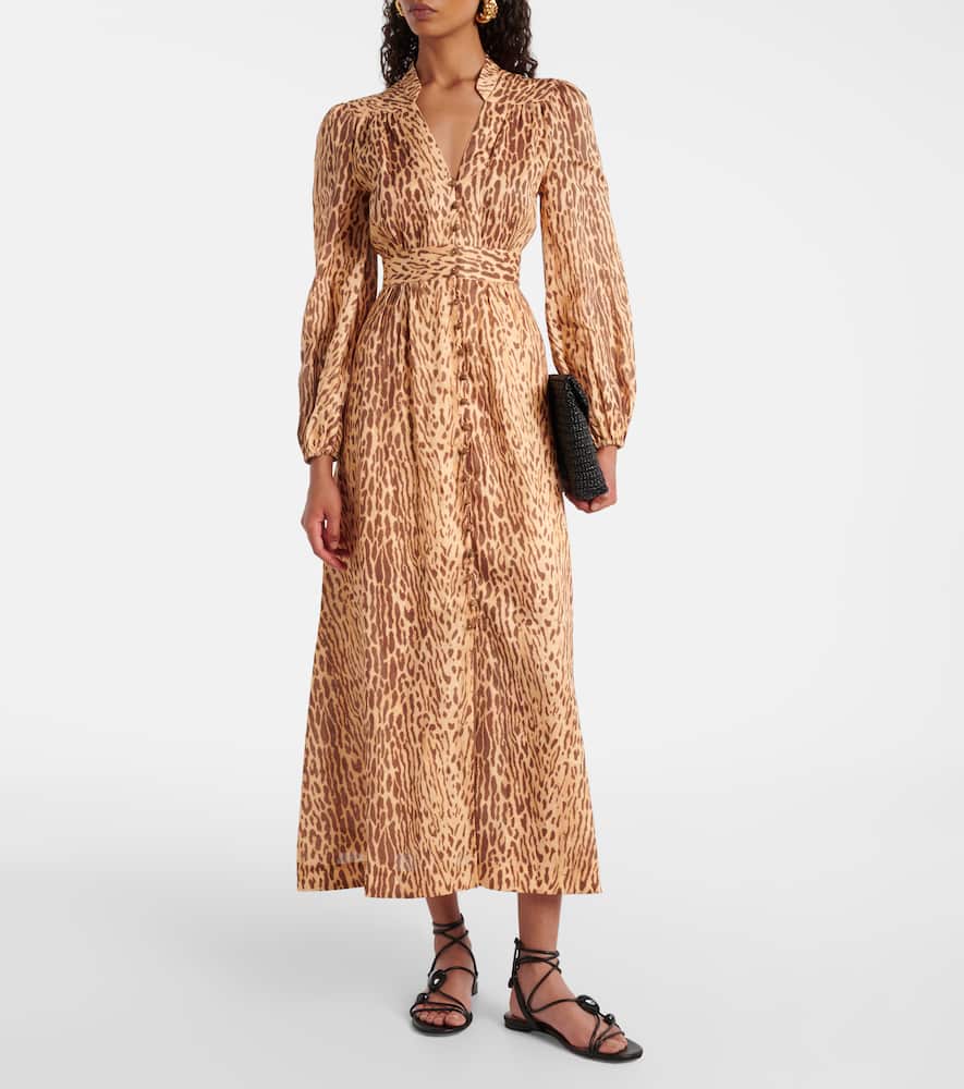 Cascadian leopard-print linen midi dress