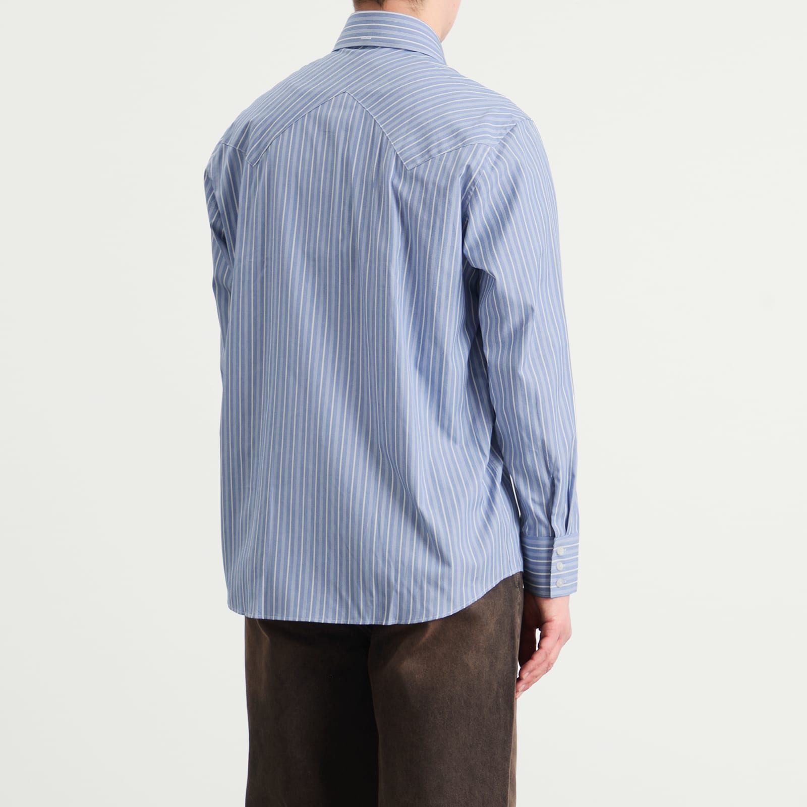 Men's Western Business Shirt Blue Static Stripe
