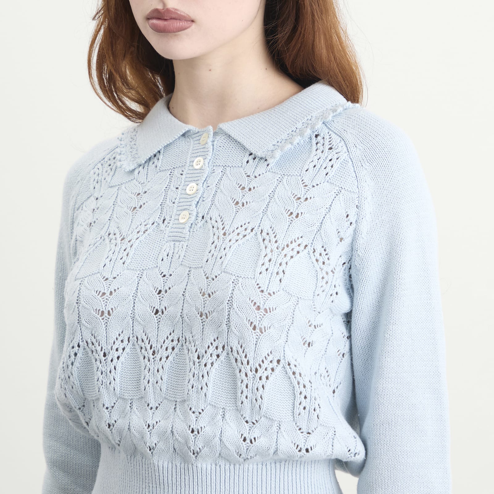 Women's Buttoned Lace Knit Pullover in Bluewish