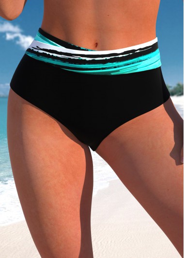 Modlily Mid Waisted Striped Black Bikini Botto
