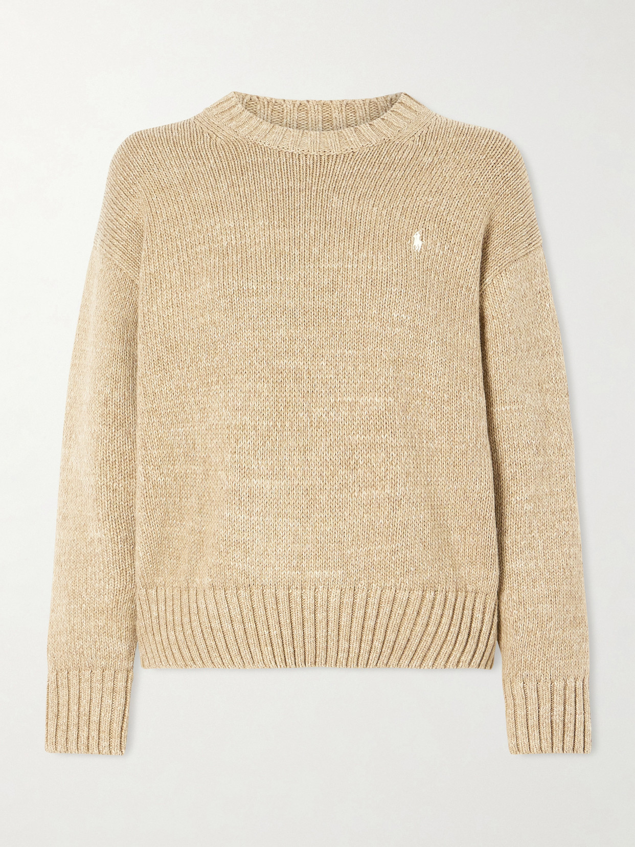 Embroidered Intarsia-knit Cotton Sweater - Neutrals