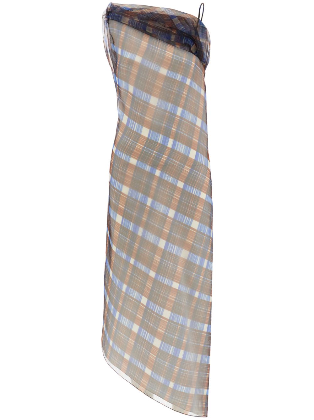 Organza plaid-check midi dress - Brown