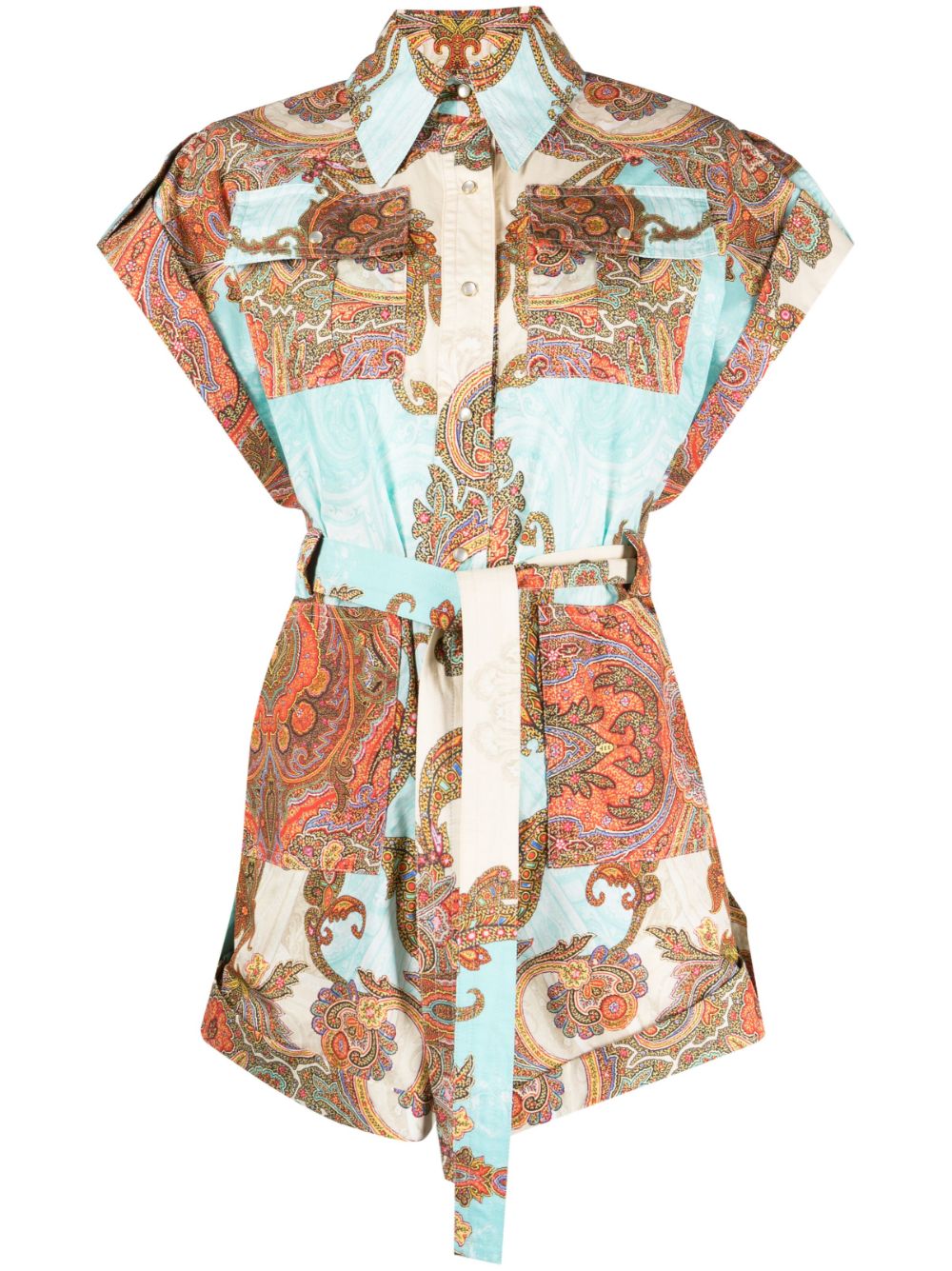 Patterned-jacquard cotton playsuit - Blue