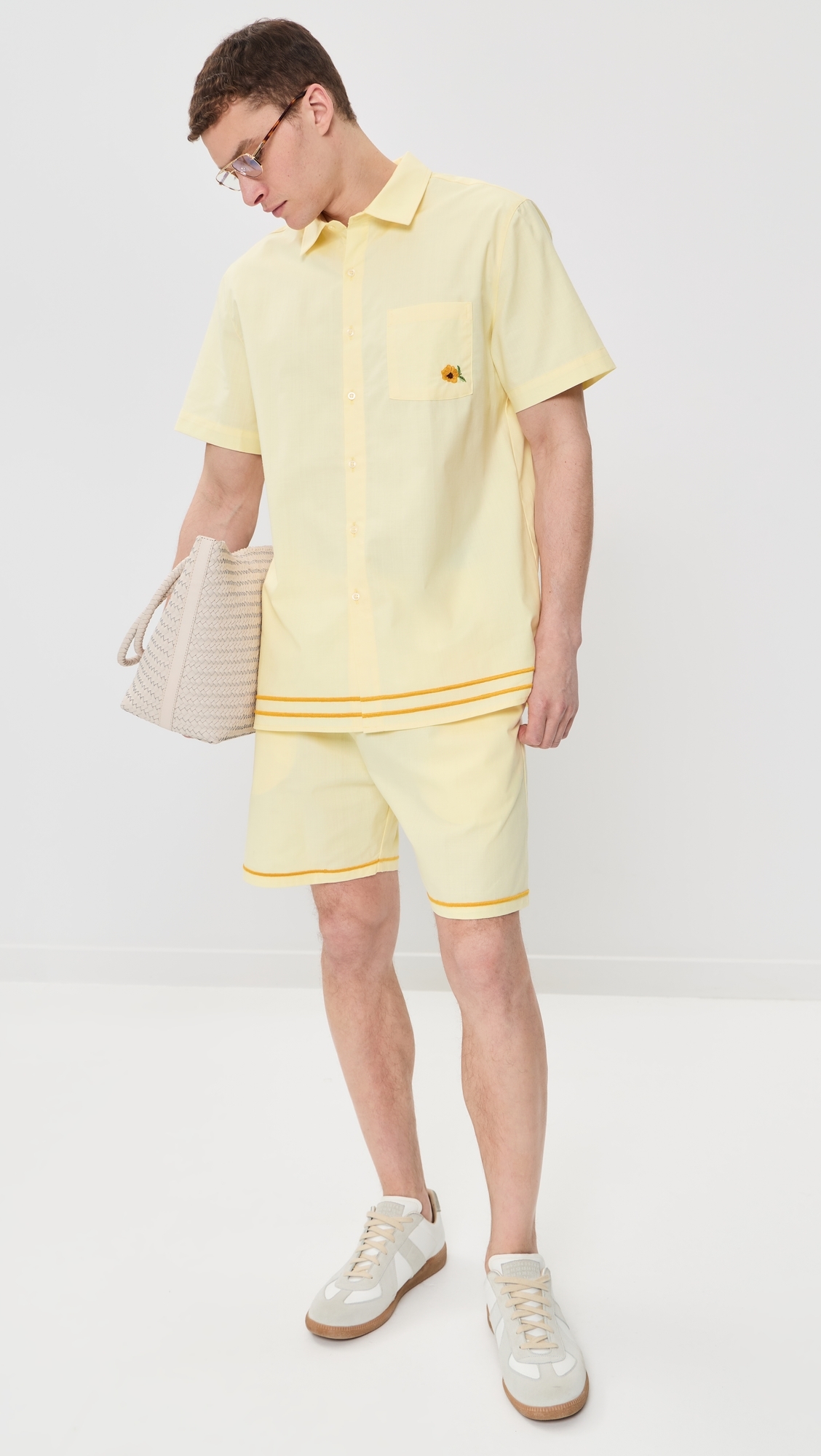 Talha Embroidered Linen Shorts 6 Light Yellow