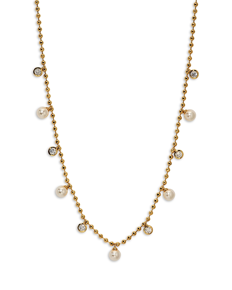 Esme Cubic Zirconia & Imitation Pearl Ball Chain Shaky Necklace, 16-19