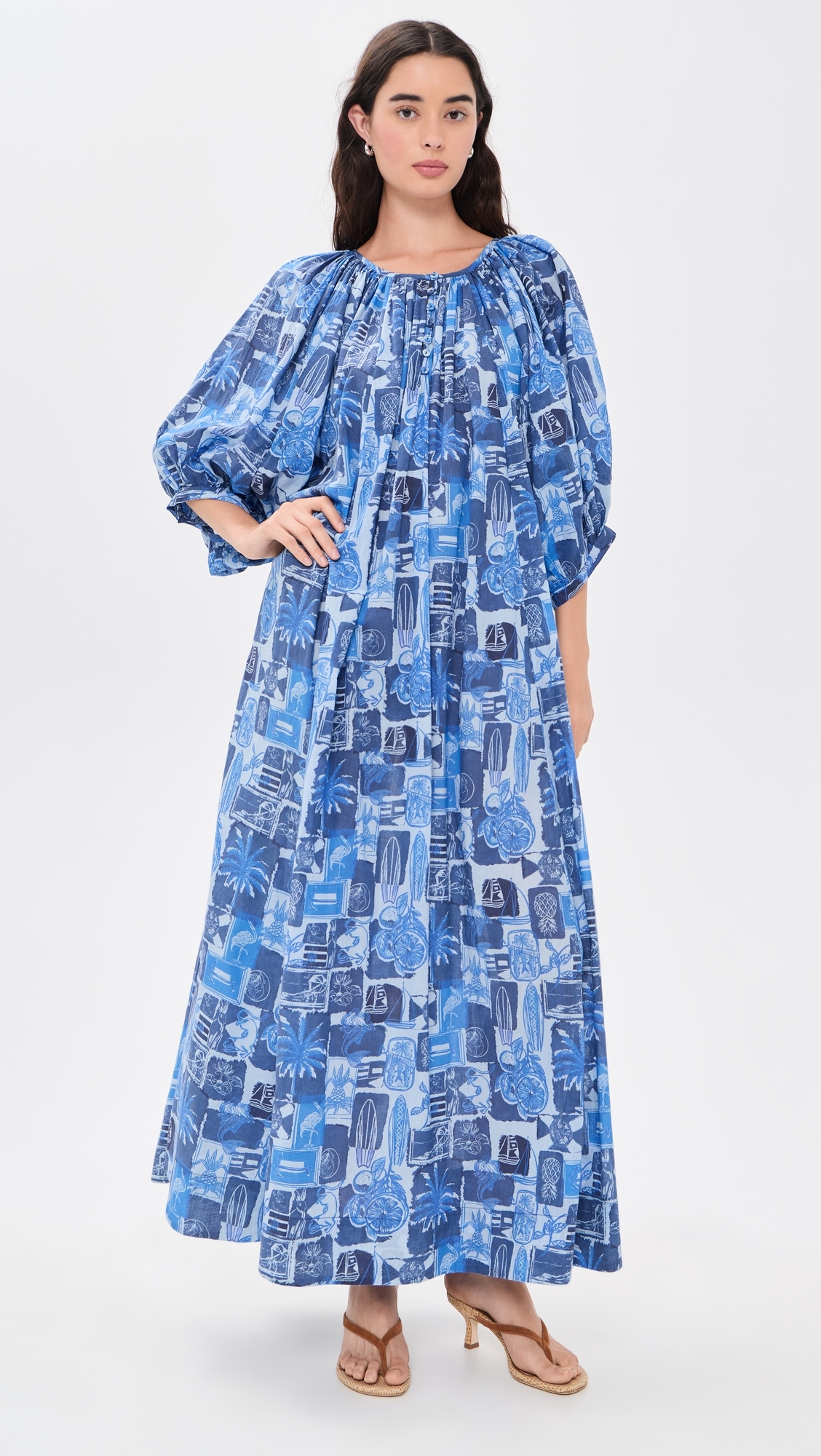 Shirred Maxi Dress Seaside Florida Coast One Size