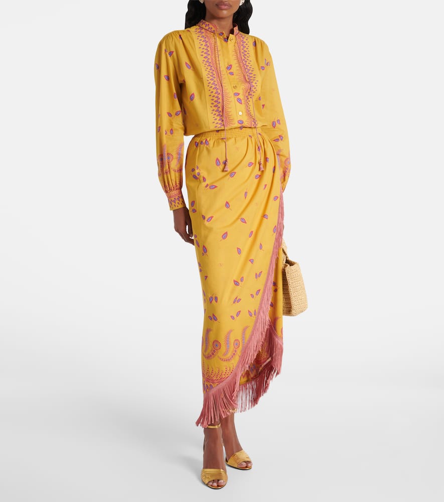 Printed cotton midi skirt