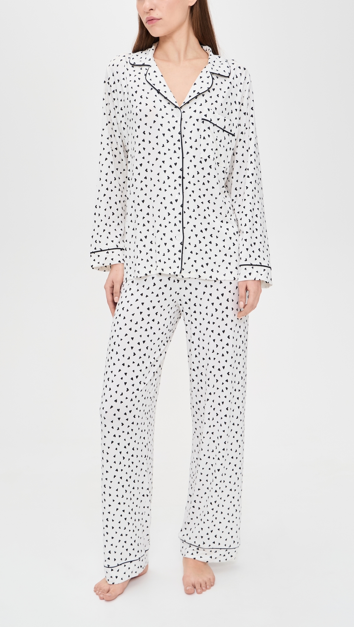 Gisele Printed Long Pajama Set Heart To Heart Black/Black