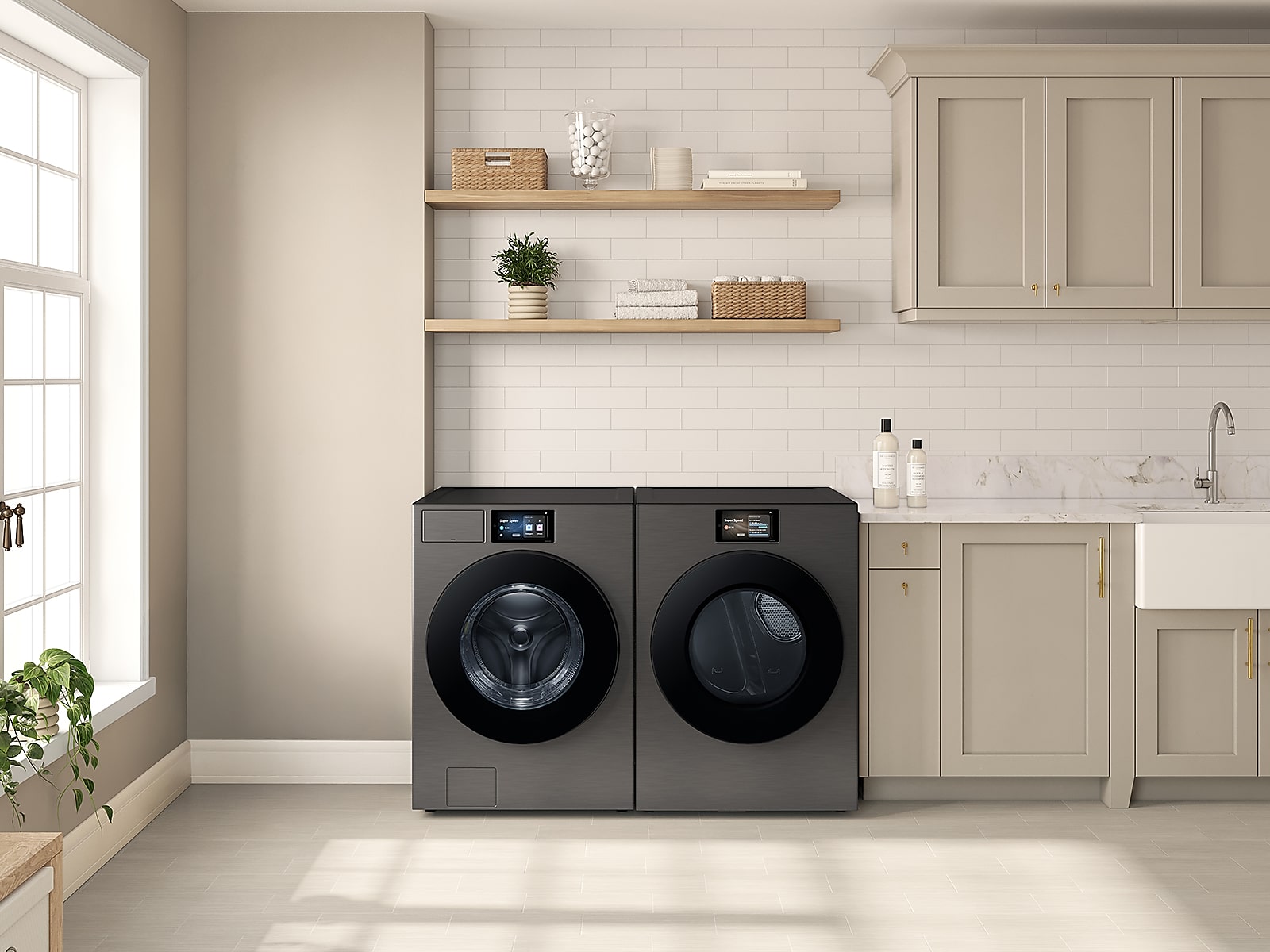 5.3 cu. ft. Bespoke AI Ultra Capacity Front Load Washer with AI Home and AI OptiWash+ in Dark Steel(WF90F53ADSA5)