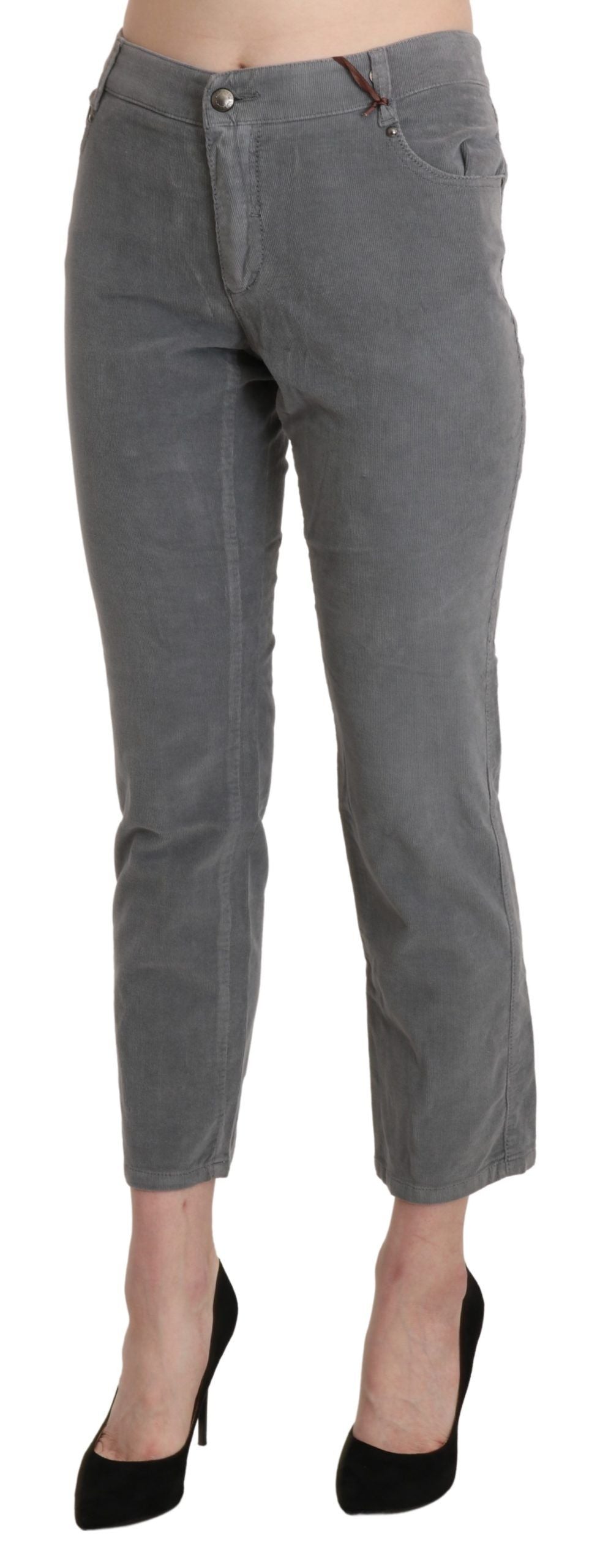 Cotton Stretch Cropped Trousers — Gray