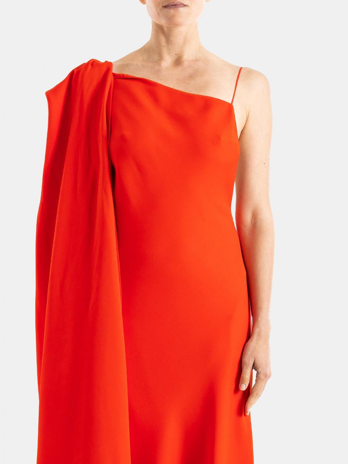One-Shoulder Midi Evening Dress in Wool and Silk Crêpe