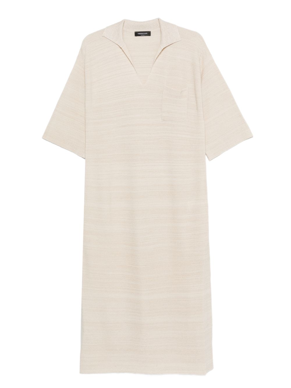 V-neck tonal stripes collar Wool and cotton shirtdress