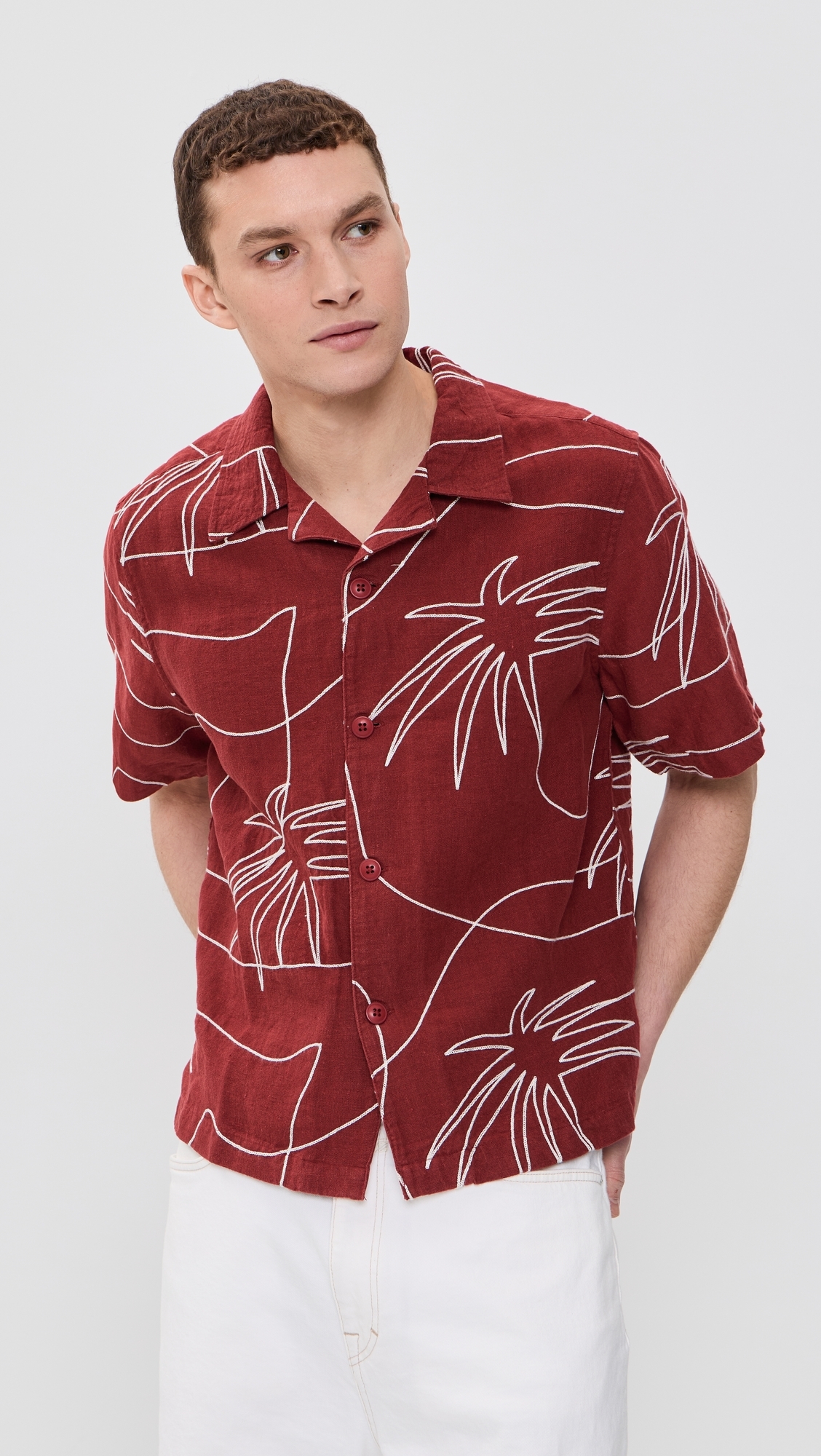 Veloso Embroidered Palm Shirt Red