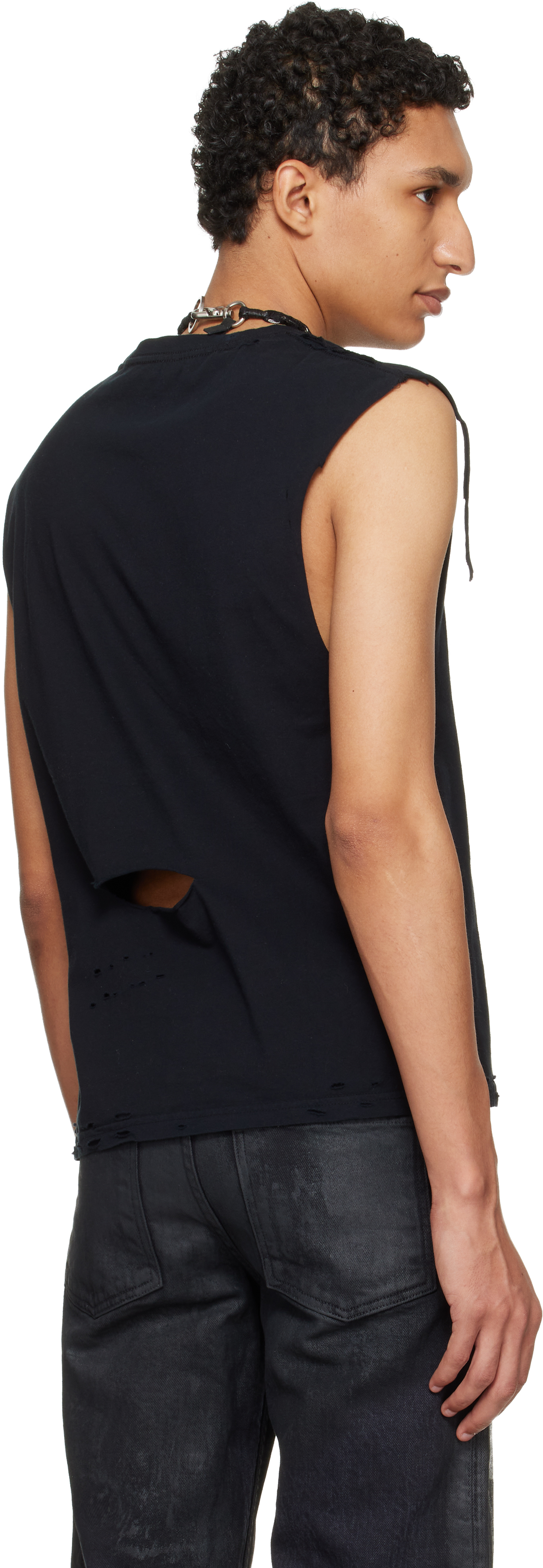 Black EET 'Die Raeuber' Cotton Distressed Tank Top