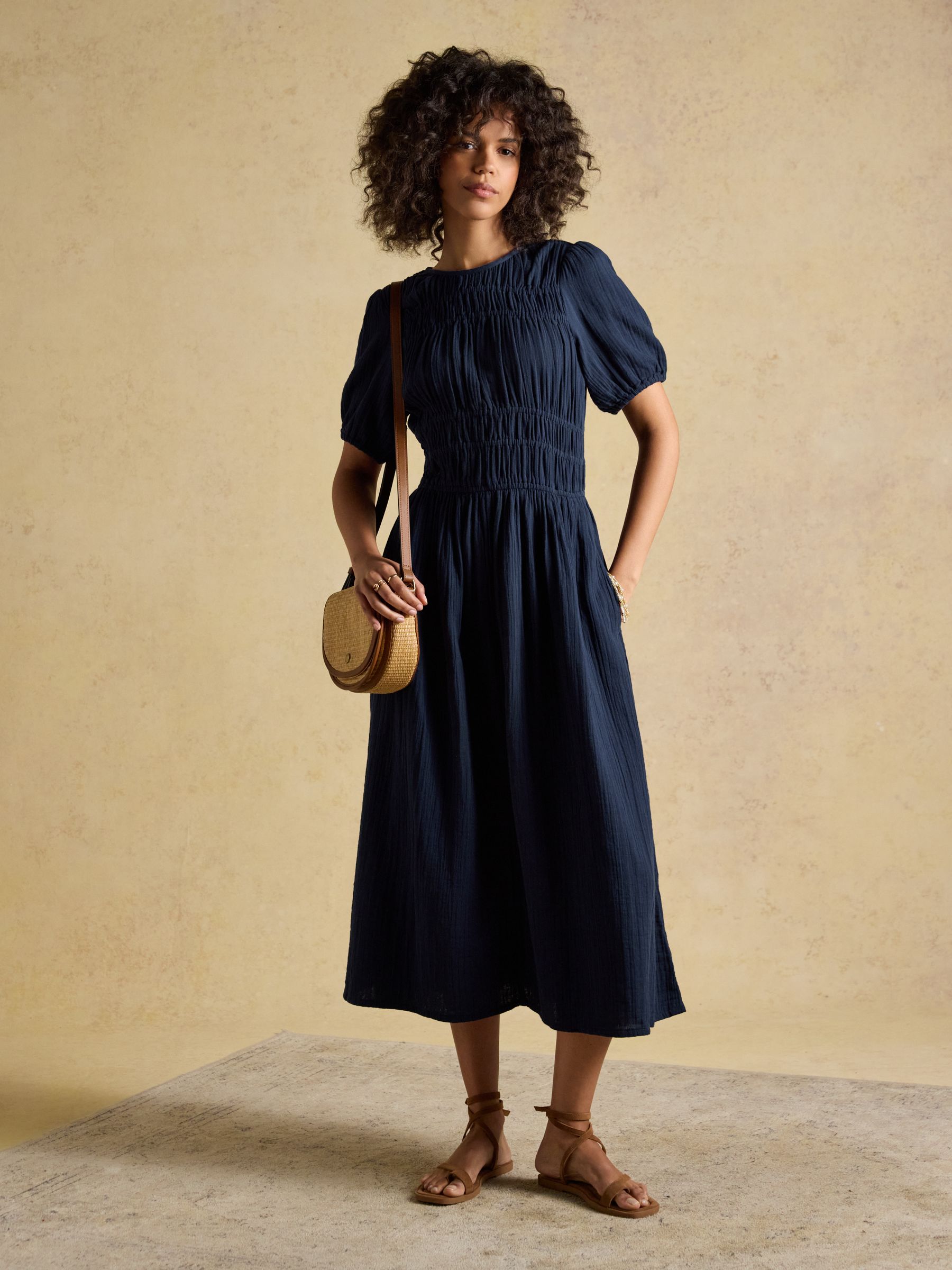 Ella Navy Double Cloth Midi Dress