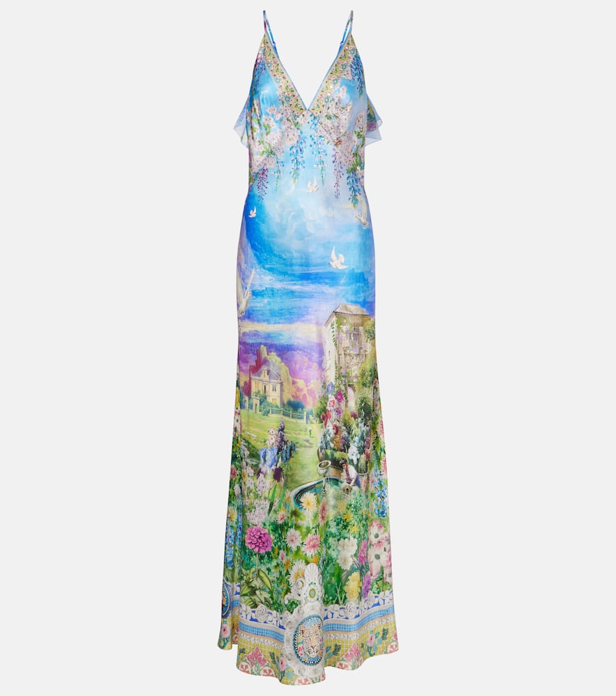 Printed silk slip dress
