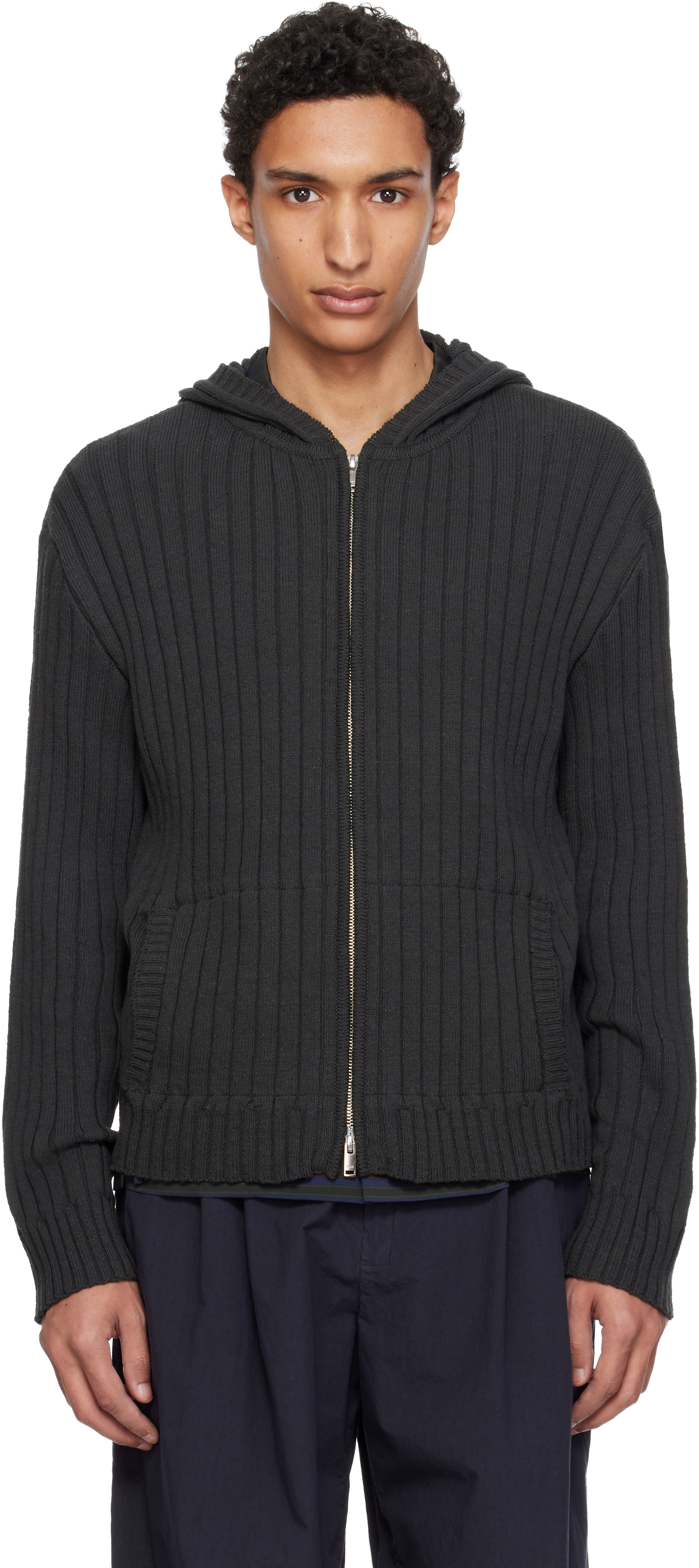 Gray Cotton Wide Rib Hoodie