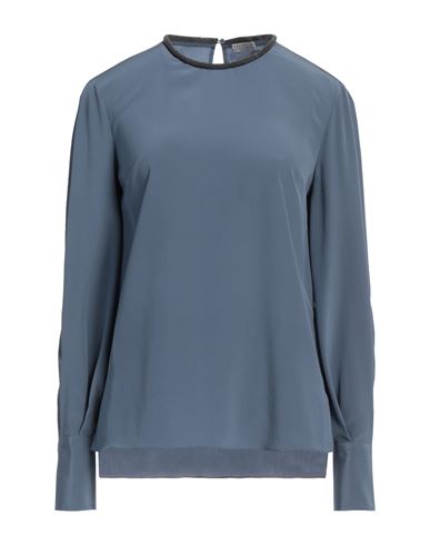 Brunello Cucinelli Woman Top Slate blue Size XS Silk, Ecobrass