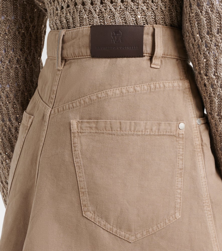 Cotton and linen denim midi skirt