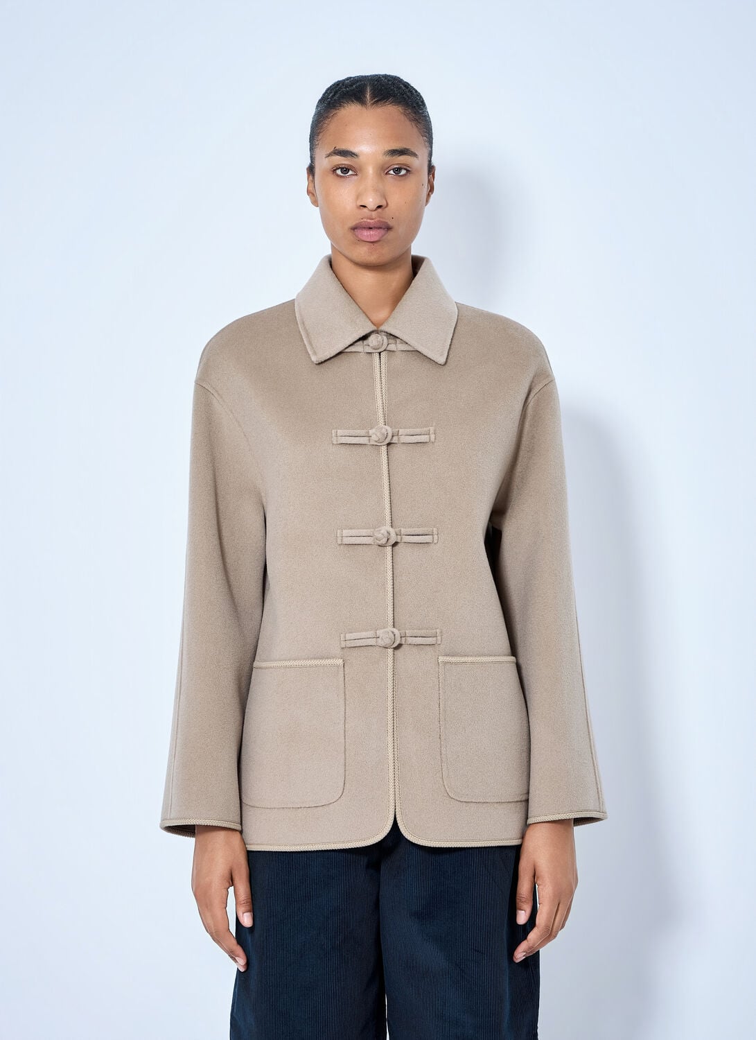 Double-faced Wool Pankou Closure Jacket - Woman Jackets Beige Fr