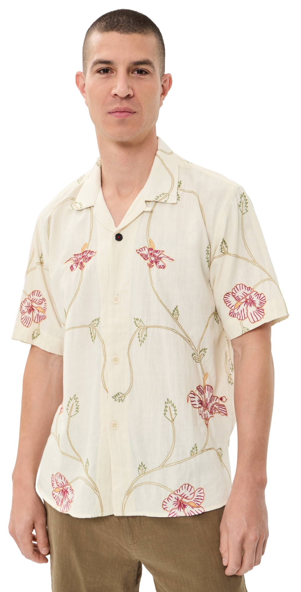 Ronen Hand Embroidered Floral Shirt Natural