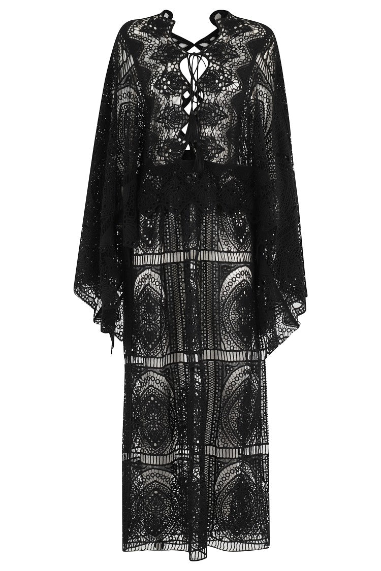 Sheer Crochet-Worked Dress With Corset Neckline