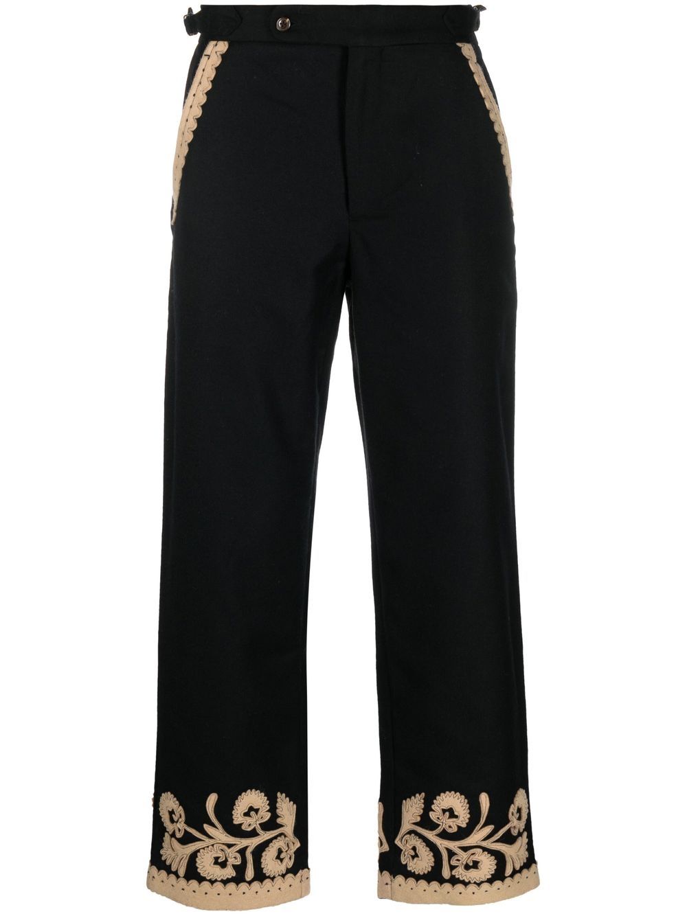 Embroidered-hem detail trousers - Black