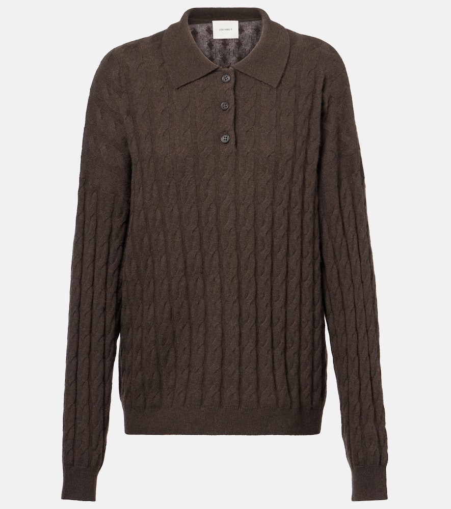 Cable-knit cashmere polo sweater