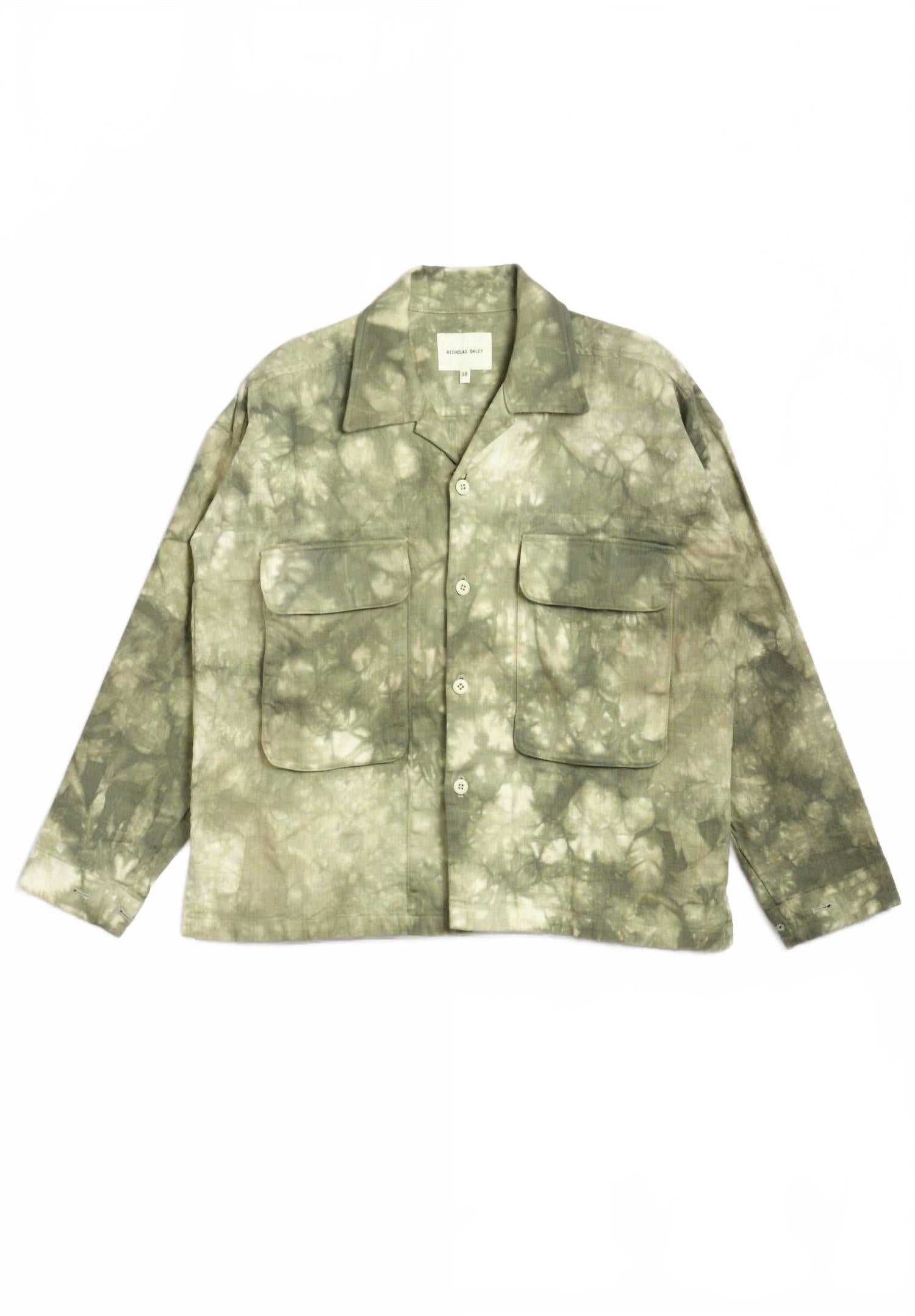 Men's Military Overshirt In Olive Green Tie-Dye