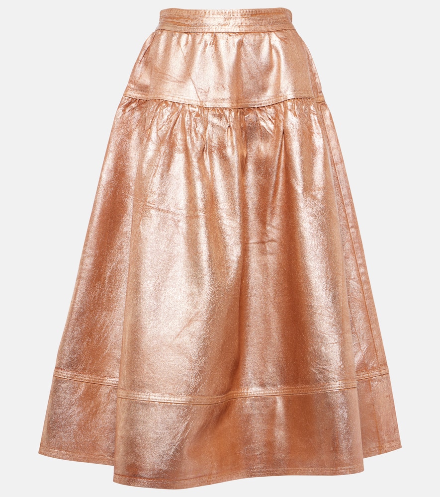 Astrid foiled denim midi skirt