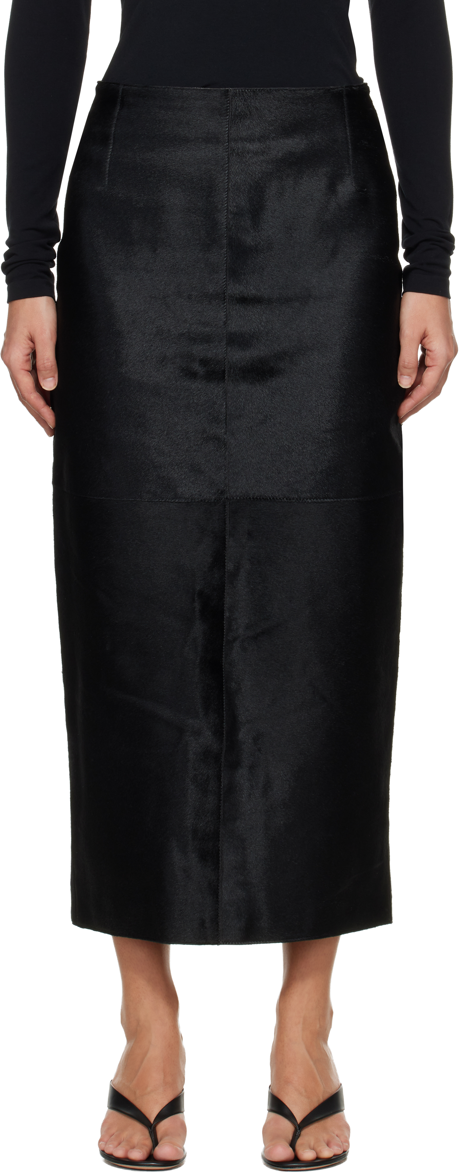Black Elisse Long Pencil Ponyhair Skirt