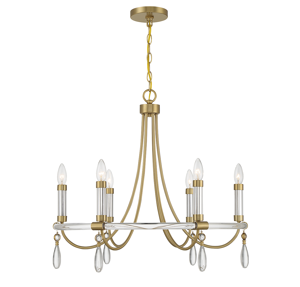 Warm Brass and Chrome Six Light Chandelier from the Mayfair Collection