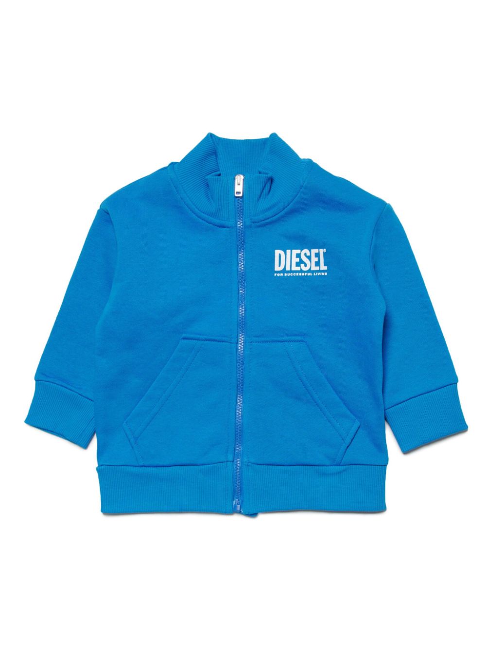 Logo-print zipped cotton jacket - Blue