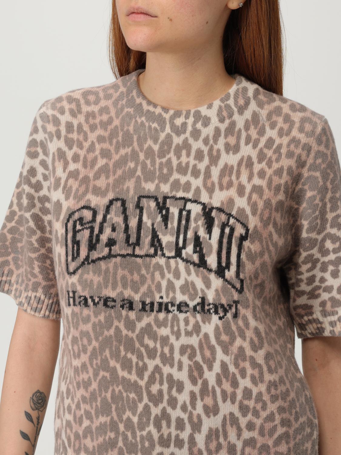 GANNI intarsia-knit logo T-shirt - Neutrals