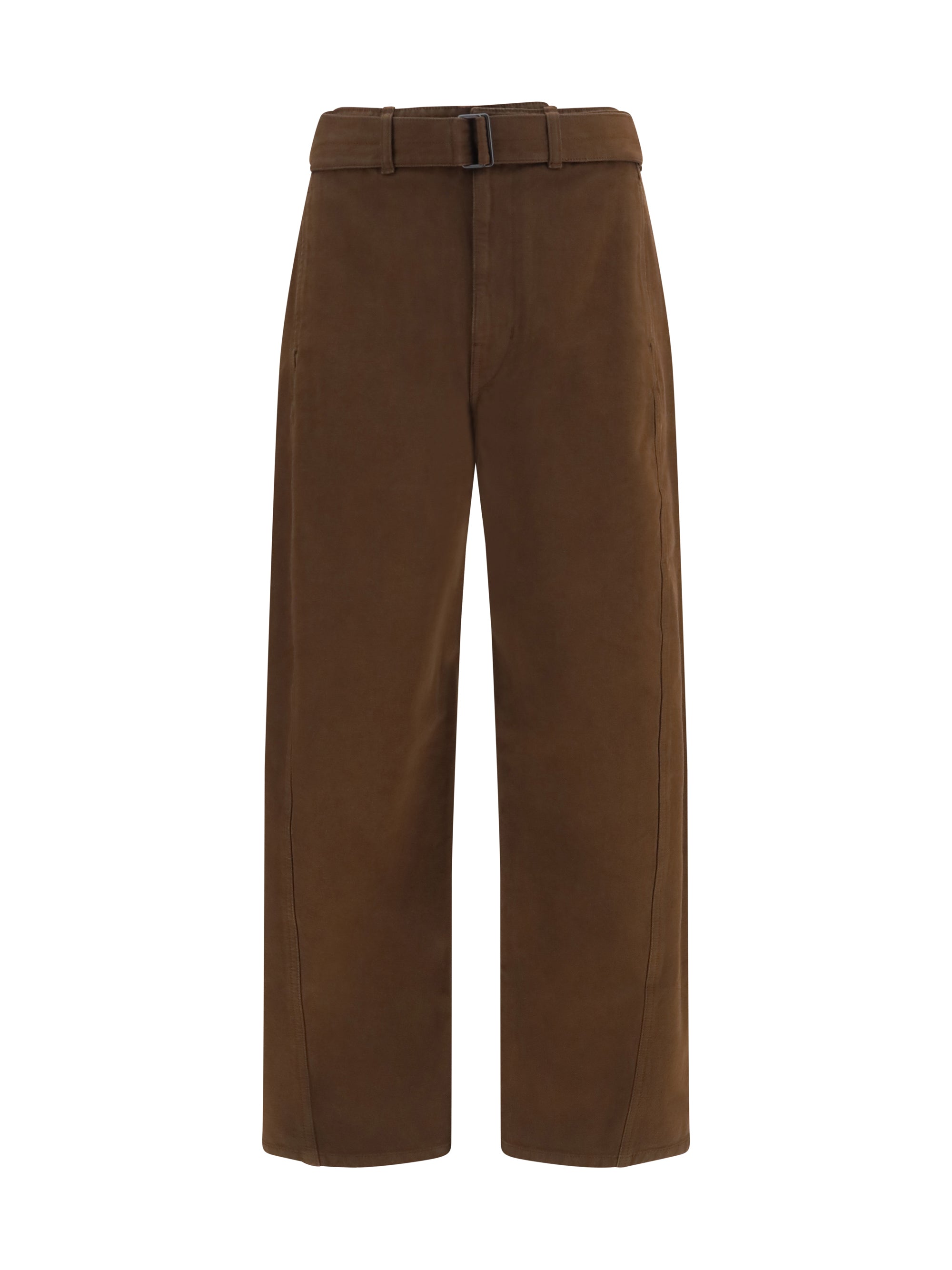 Heavy Dyed Twill Belted Trousers — Brown