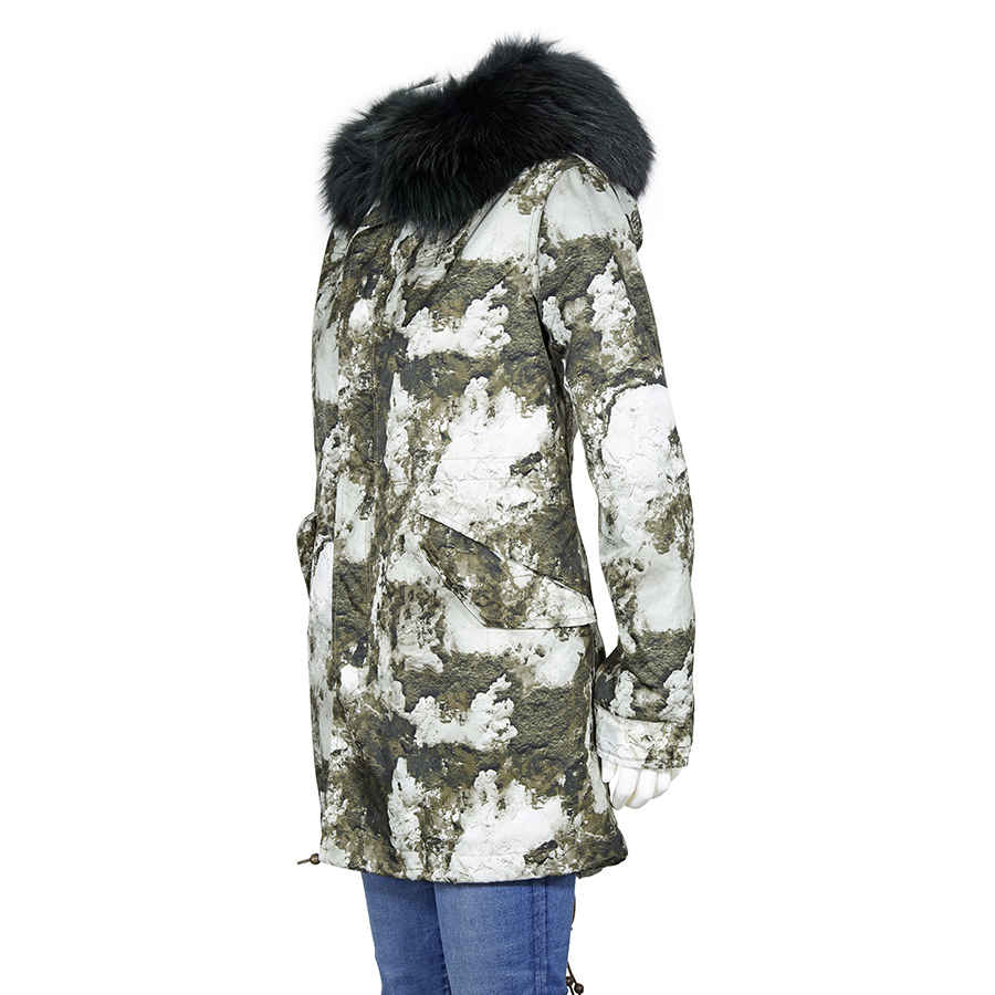 Ladies Army Printed Nylon Parka Midi