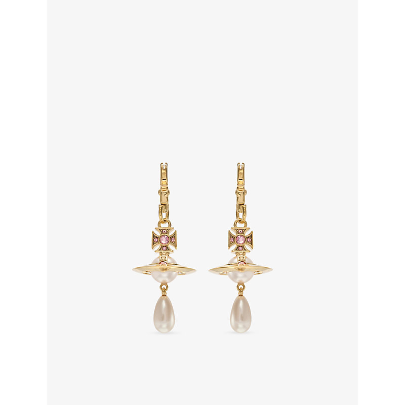 Womens Gold/Rose Ada Faux Pearl and Gemstone Gold-Plated Earrings